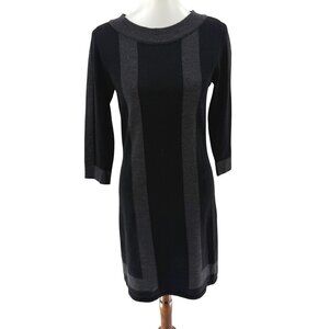 Antonio Melani XS Black & Gray Sweater Dress 100% Merino Wool 3/4 Sleeves